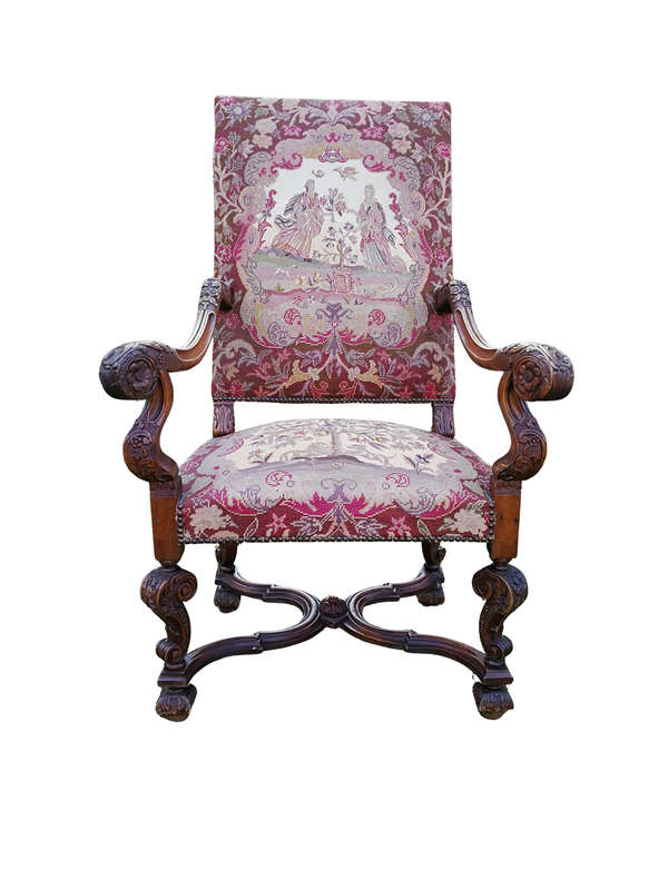A 19th Century Walnut Louis Fourteenth Style Chair Elaborately Carved And With A Splendid Origina...
