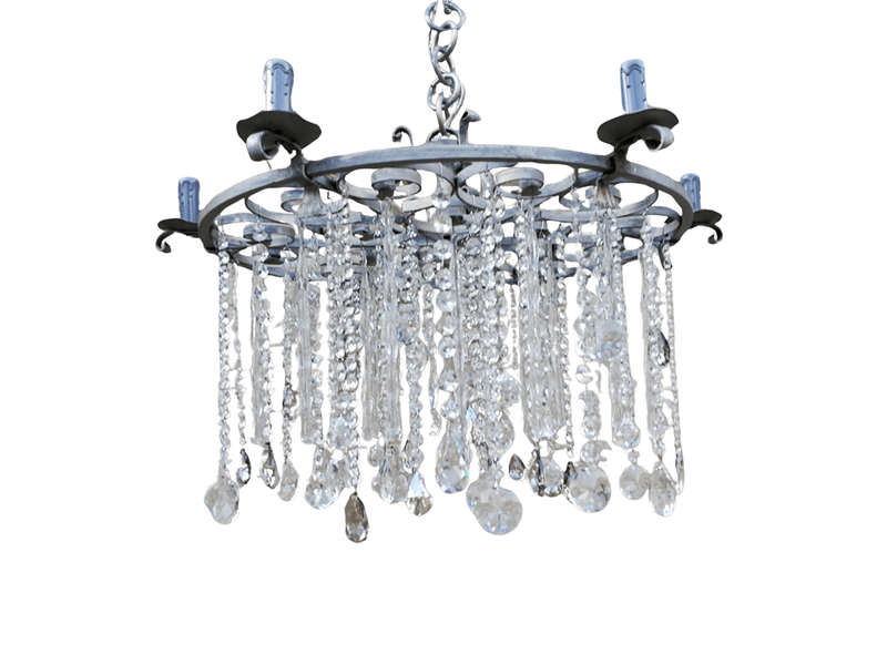 Round German Silver Chandelier With Murano Crystals