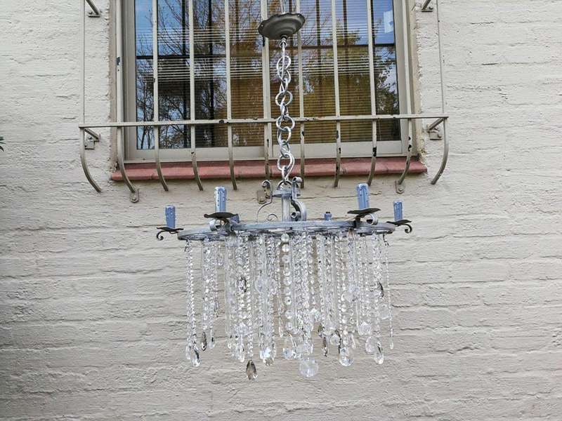 Round German Silver Chandelier With Murano Crystals