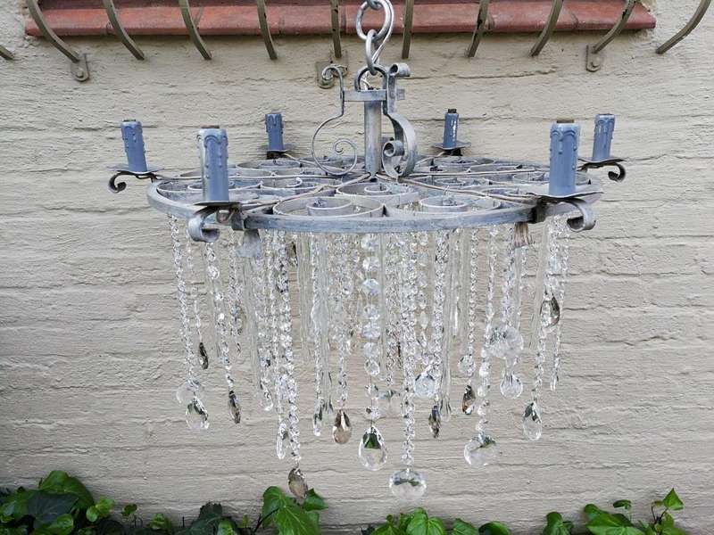 Round German Silver Chandelier With Murano Crystals