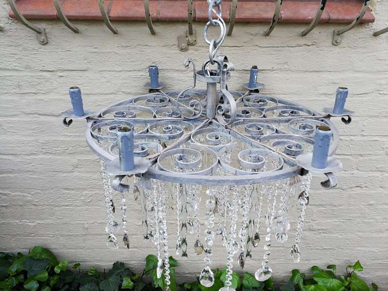 Round German Silver Chandelier With Murano Crystals