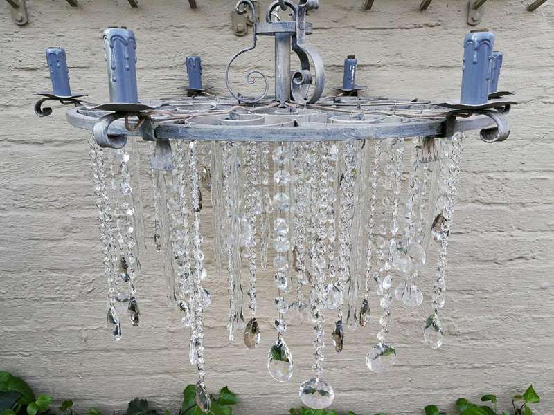 Round German Silver Chandelier With Murano Crystals