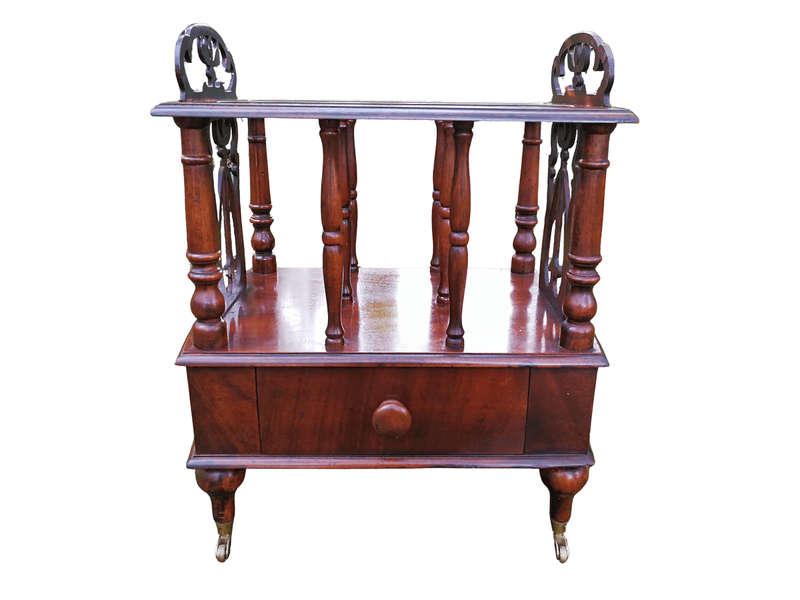 A Rare Victorian Mahogany Canterbury On Brass Caster