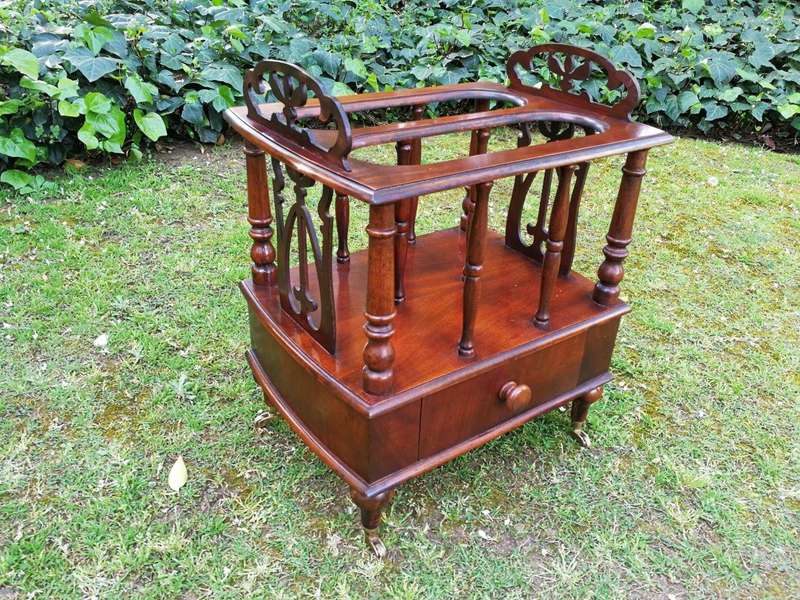 A Rare Victorian Mahogany Canterbury On Brass Caster