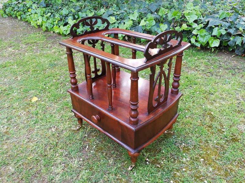 A Rare Victorian Mahogany Canterbury On Brass Caster