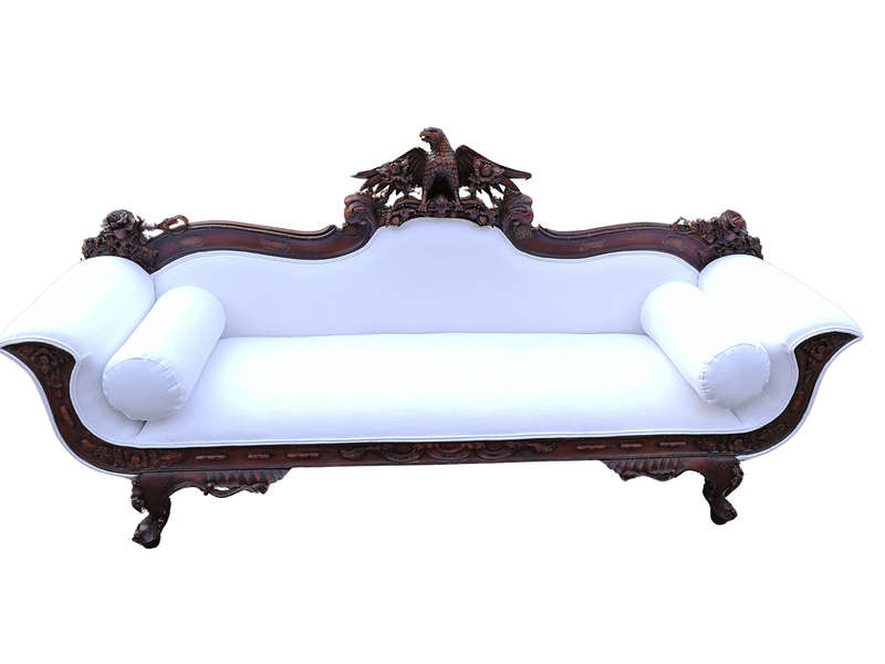 Antique American Empire Carved Mahogany Settee Circa 1880-1900 with Figural Eagle