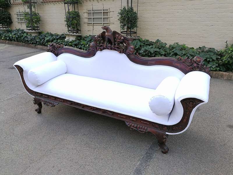 Antique American Empire Carved Mahogany Settee Circa 1880-1900 with Figural Eagle