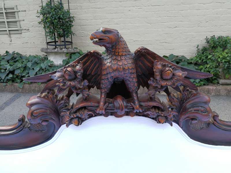 Antique American Empire Carved Mahogany Settee Circa 1880-1900 with Figural Eagle