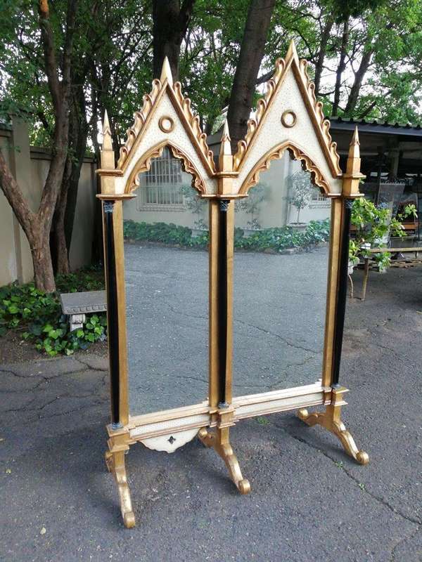 A Pair Of Antique Cathederal Style Heavy Mirrors