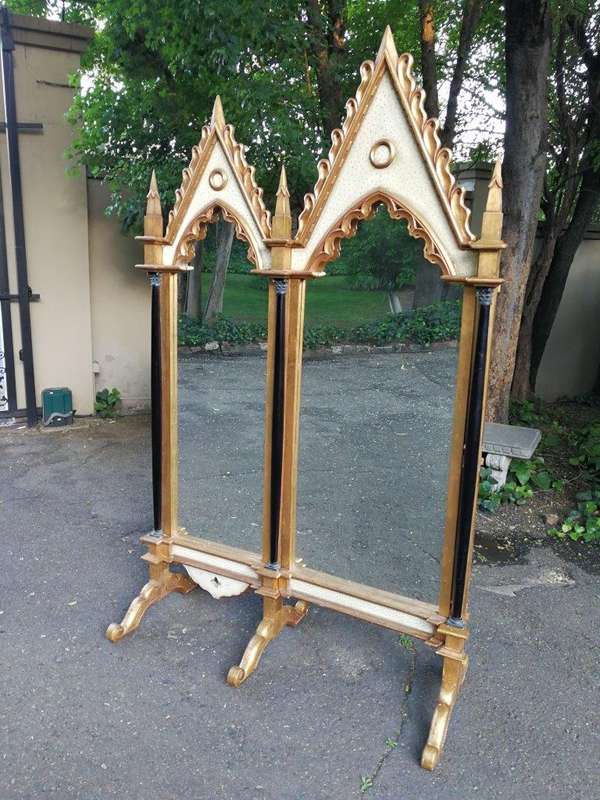 A Pair Of Antique Cathederal Style Heavy Mirrors