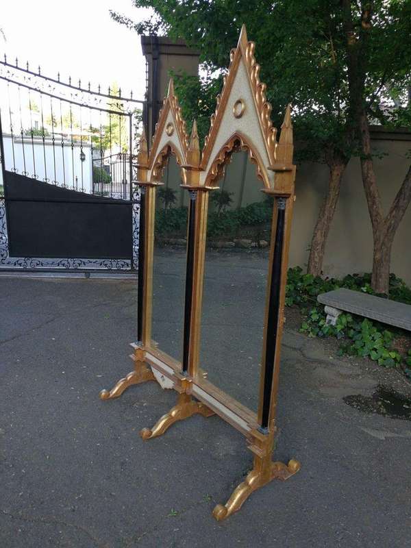 A Pair Of Antique Cathederal Style Heavy Mirrors