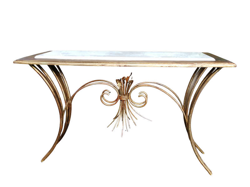 A Metal Entrance Table/Drinks Table With Cream Marble Top