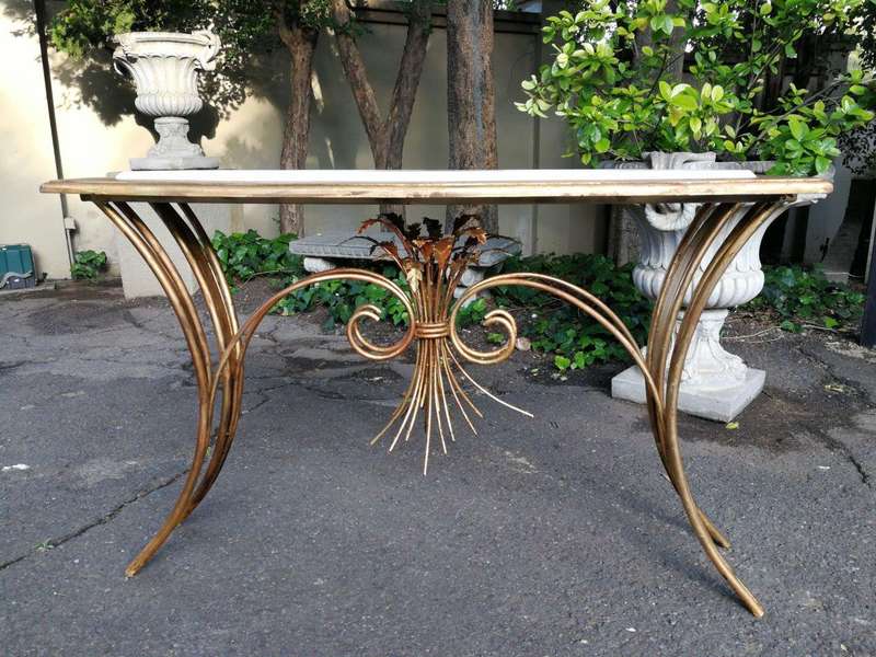 A Metal Entrance Table/Drinks Table With Cream Marble Top