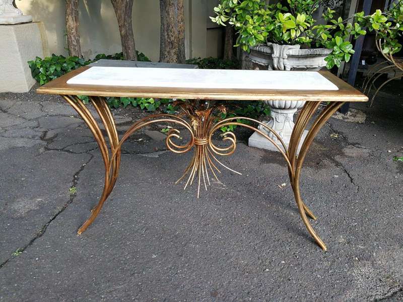 A Metal Entrance Table/Drinks Table With Cream Marble Top