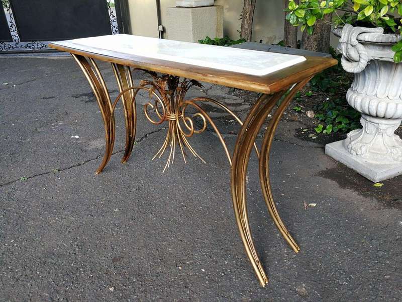 A Metal Entrance Table/Drinks Table With Cream Marble Top