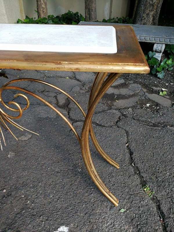 A Metal Entrance Table/Drinks Table With Cream Marble Top