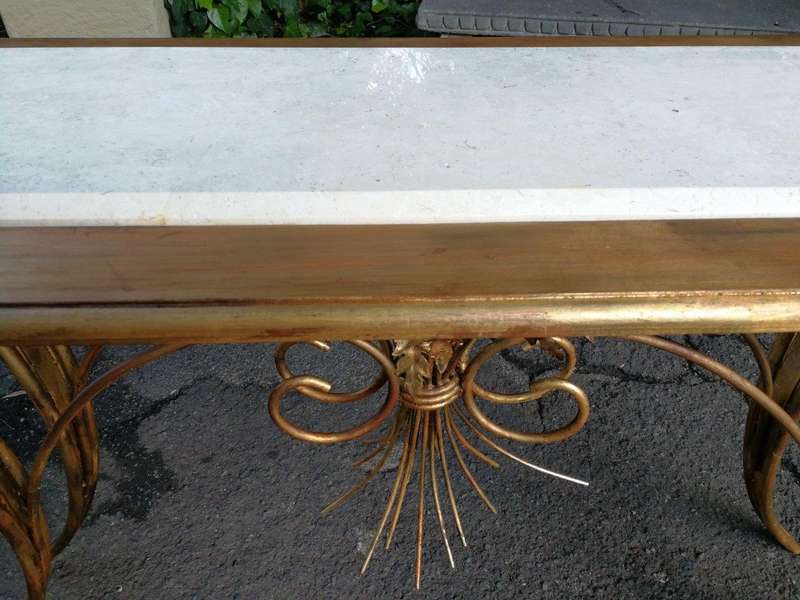 A Metal Entrance Table/Drinks Table With Cream Marble Top