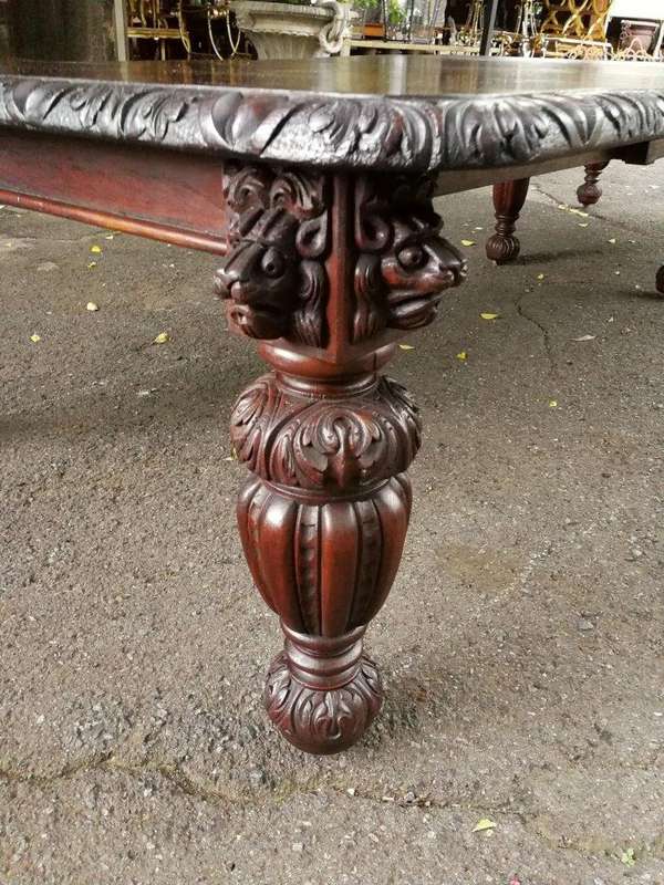 A Late 19th Century English Massive (395cm long) and Rare Heavily Carved Oak  Eighteen Seater Fou...