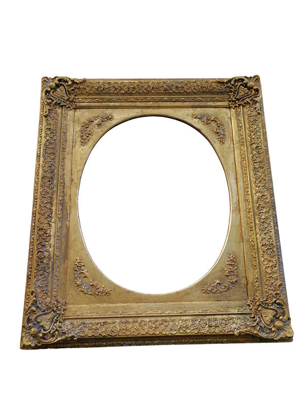 An Early 20th Century Gilded Oval Mirror Within A Rectangular Frame