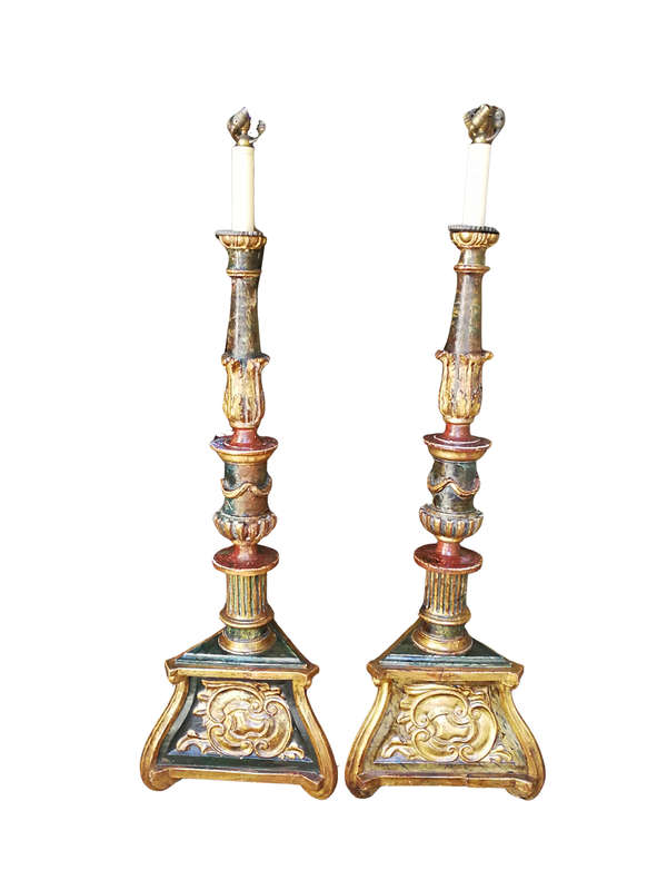 A Pair of Large Gilt-Wood Venetian Torchier Lamps