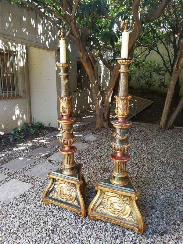 A Pair of Large Gilt-Wood Venetian Torchier Lamps