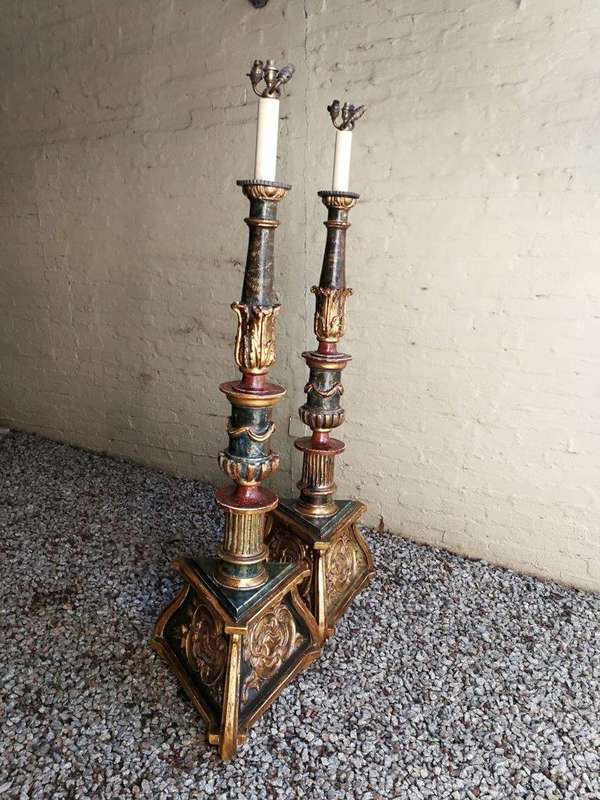 A Pair of Large Gilt-Wood Venetian Torchier Lamps