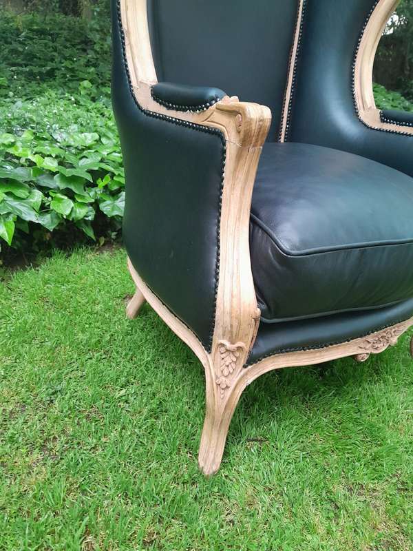 A Pair of Carved Wooden Canopy / Dome Chairs in a Contemporary Bleached Wooden Finish and Upholst...