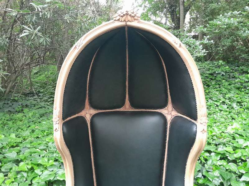 A Pair of Carved Wooden Canopy / Dome Chairs in a Contemporary Bleached Wooden Finish and Upholst...