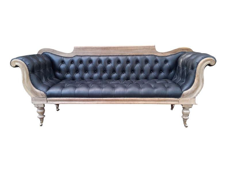 A 19th Century Africana Stinkwood Settee / Chaise Lounge in a Bleached Contemporary Finish and Up...