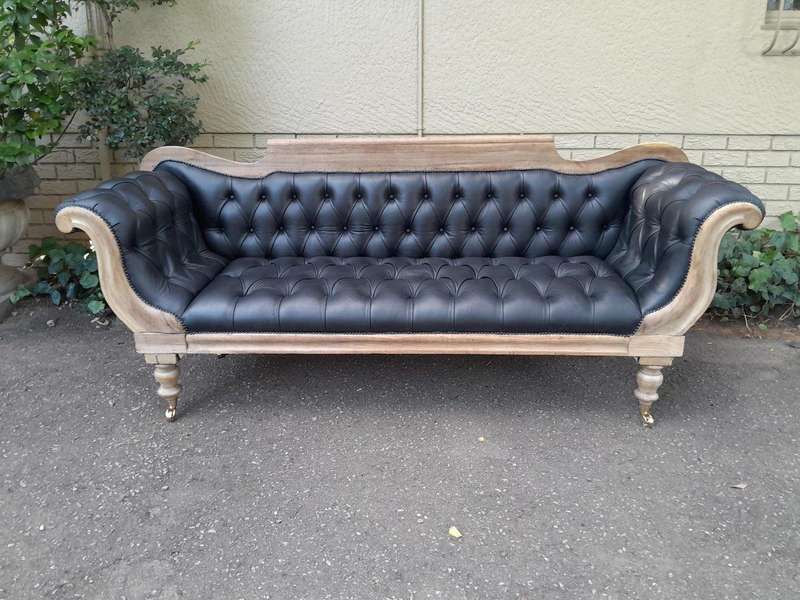 A 19th Century Africana Stinkwood Settee / Chaise Lounge in a Bleached Contemporary Finish and Up...