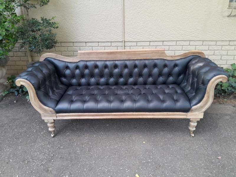 A 19th Century Africana Stinkwood Settee / Chaise Lounge in a Bleached Contemporary Finish and Up...