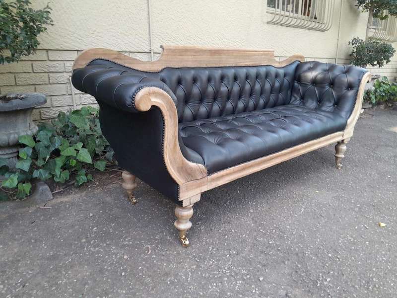 A 19th Century Africana Stinkwood Settee / Chaise Lounge in a Bleached Contemporary Finish and Up...