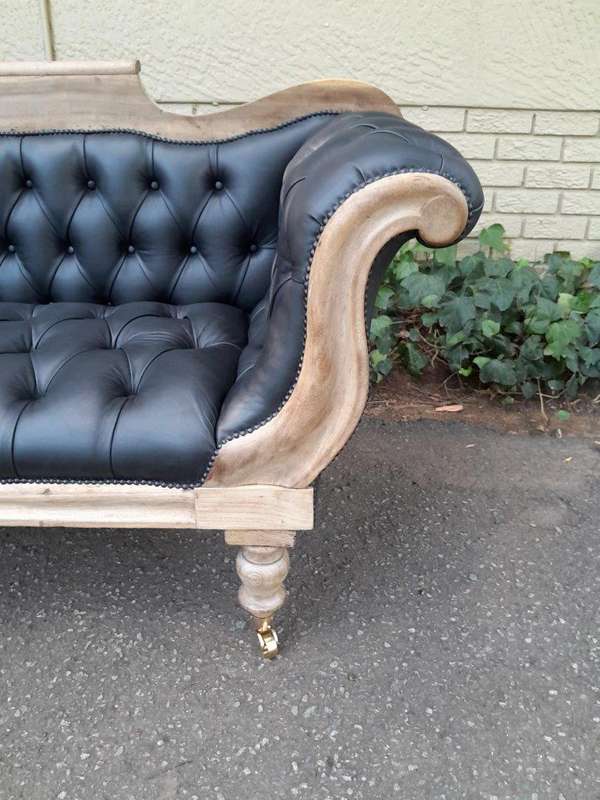 A 19th Century Africana Stinkwood Settee / Chaise Lounge in a Bleached Contemporary Finish and Up...