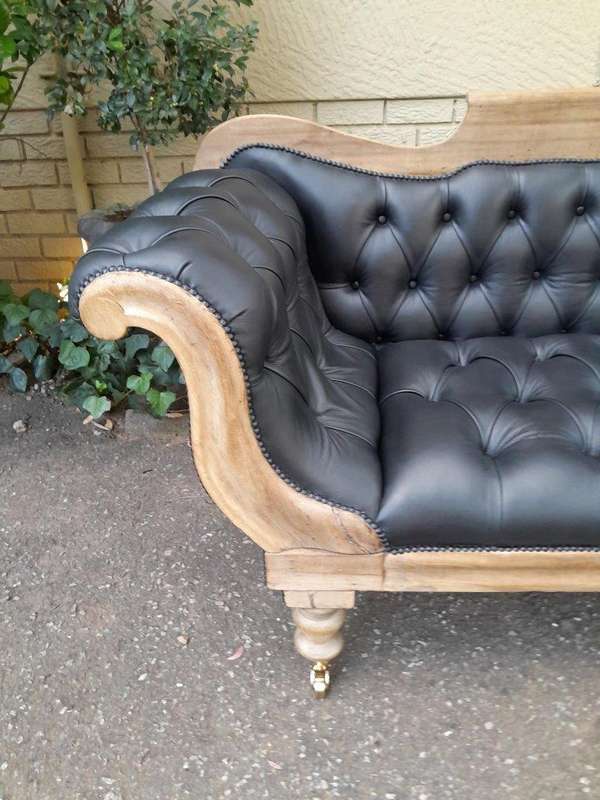A 19th Century Africana Stinkwood Settee / Chaise Lounge in a Bleached Contemporary Finish and Up...