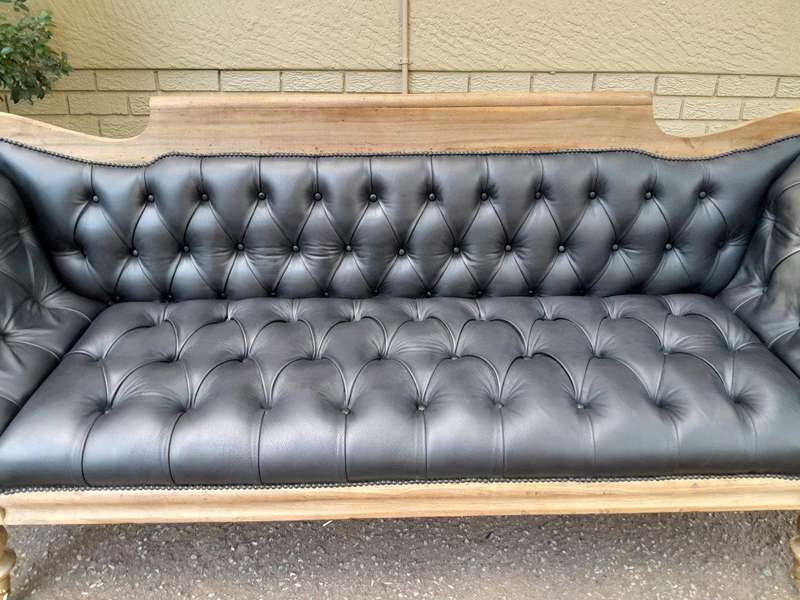 A 19th Century Africana Stinkwood Settee / Chaise Lounge in a Bleached Contemporary Finish and Up...