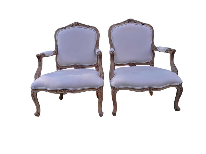 A Pair of 19th Century Circa 1900 French Beechwood Armchairs in a Contemporary Bleached Finish an...