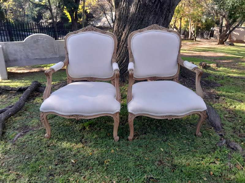 A Pair of 19th Century Circa 1900 French Beechwood Armchairs in a Contemporary Bleached Finish an...