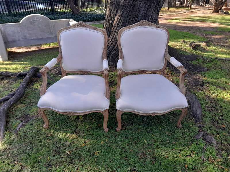 A Pair of 19th Century Circa 1900 French Beechwood Armchairs in a Contemporary Bleached Finish an...