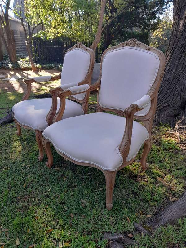 A Pair of 19th Century Circa 1900 French Beechwood Armchairs in a Contemporary Bleached Finish an...