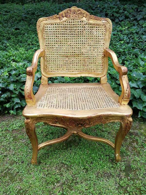 A Pair of 20th Century Hand-Gilded with Gold Leaf Rattan Armchairs
