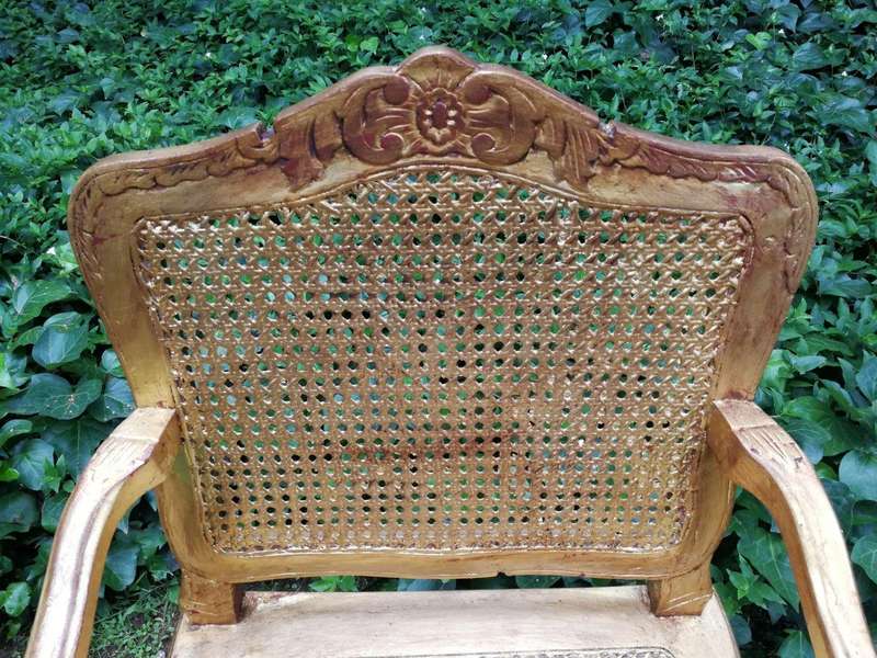 A Pair of 20th Century Hand-Gilded with Gold Leaf Rattan Armchairs