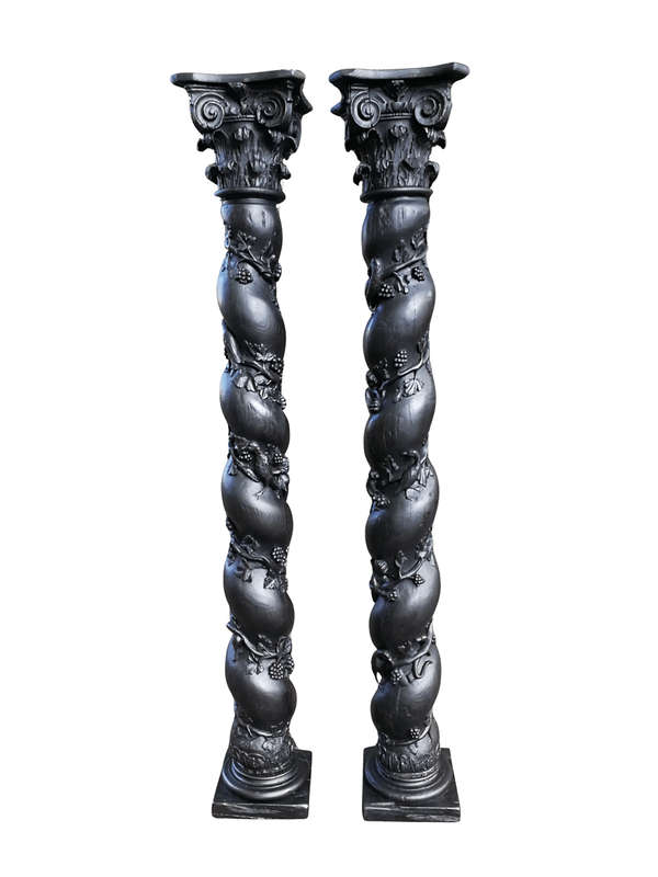 A Pair 17th Century Teak Baroque Flemish Barley Twist Columns