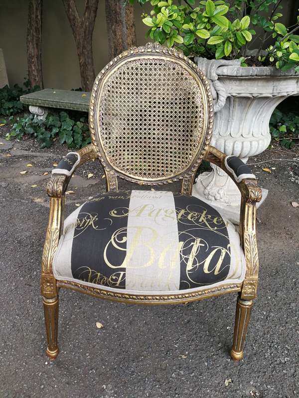 A Pair of Antique French Circa 1900 Hand Gilded with Gold Leaf Rattan Armchairs