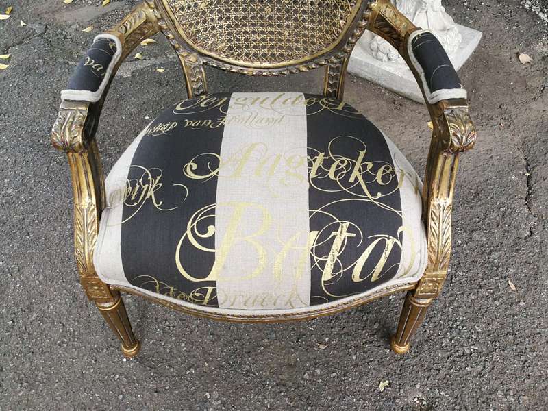 A Pair of Antique French Circa 1900 Hand Gilded with Gold Leaf Rattan Armchairs