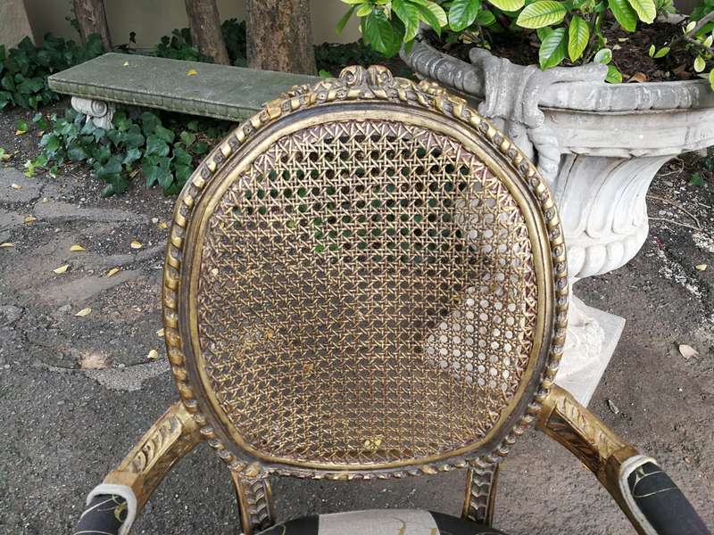 A Pair of Antique French Circa 1900 Hand Gilded with Gold Leaf Rattan Armchairs