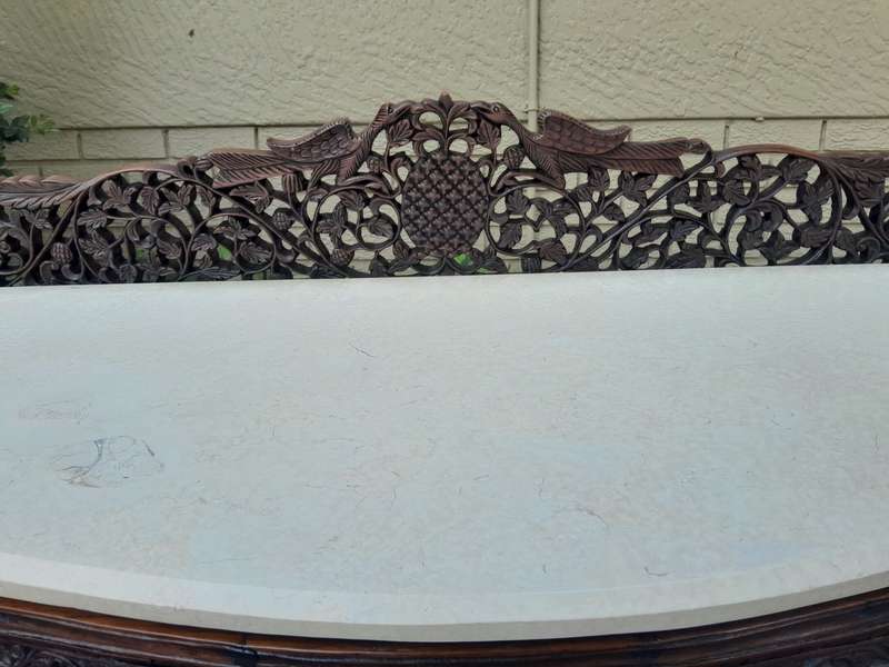 A 19th Century Anglo-Indian Carved Rosewood Serpentine Console Table With Marble Top