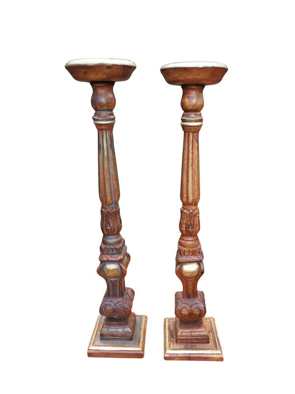 A Pair Of Gilded Wooden Candle Holders