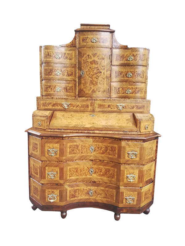 An 18th Century Rare Baroque Parquetry Burr Walnut Bureau Secretaire