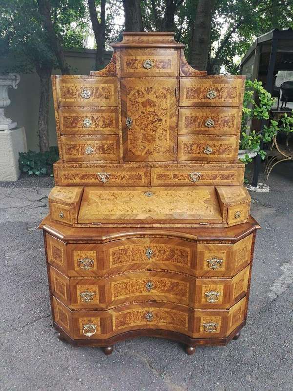 An 18th Century Rare Baroque Parquetry Burr Walnut Bureau Secretaire