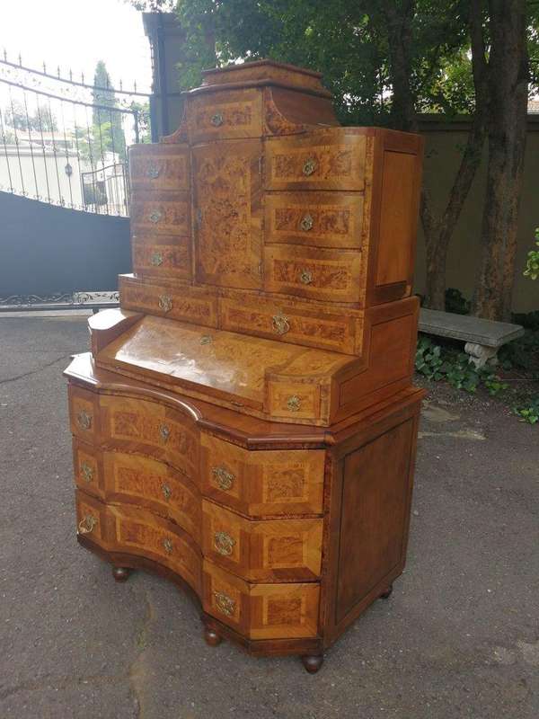 An 18th Century Rare Baroque Parquetry Burr Walnut Bureau Secretaire